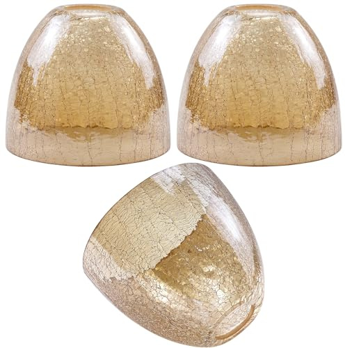 Lot de 3 Abat-jour en Verre Ambré E27, Trou 42 mm, Ø 15 cm | Globes de Remplacement Forme Cloche Effet Craquelé pour Lustre, Suspension, Applique Murale et Luminaire