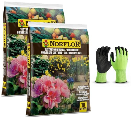 Sustrato para Jardín Plantas Suelos Tierra, Interior y Exteriores, Saco Mezcla de Turba Compost Orgánico, Retención de Agua y Nutrientes, pH 6-7 + Guantes de Regalo. (2X 10 litros Total 20 litros)