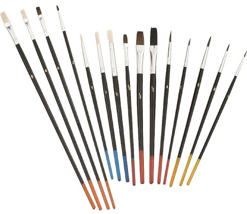kwb Fein-Pinsel Set, 15-teilig, Tusche-Pinsel für Künstler, Schul-Pinsel, Ölmalpinsel für Modellbau, Kinder-Garten u. v. m.