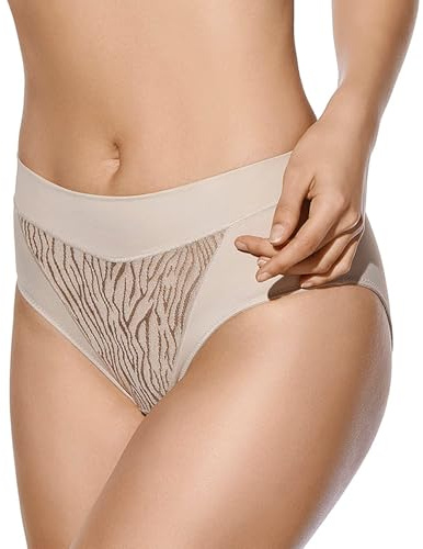 Selene, Braga de Mujer Cintura Alta Ligeramente Contenedora, Braguita con Efecto Moldeador, Colección Vera/Norma, Color Tierra, Talla 44