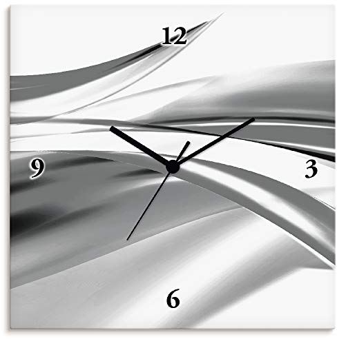ARTLAND Wanduhr ohne Tickgeräusche Alu Quarzuhr 30x30 cm Quadratisch Lautlos Design Welle Abstrakt Modern Kreativ Ausgefallen S7KX