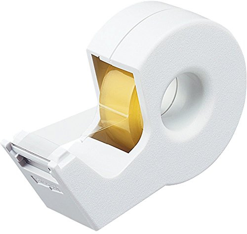 Kokuyo Portable Tape Dispenser, Hand Type Tape Roll Dispenser (Tape Included)，Smooth Blade, Perfect for Office Desktop and Art Scrapbooking, Japan Import (T-SM300W), White