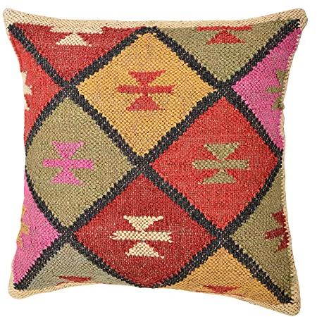 Trade Star Exports Handgefertigt Kilim Kissen, Indischen Kissenbezug 18 x 18, Jute Kopfkissen, Dekorativer Überwurf-, Boho kissenrollen, Outdoor Kissen