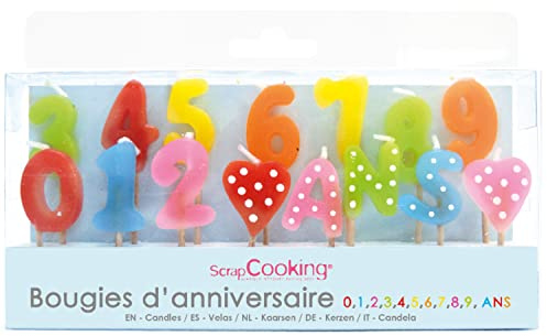 SCRAP COOKING - 15 Bougies Anniversaire Chiffres 1 2 3 4 5 6 7 8 9 0 Ans - Décoration Paraffine Numéro Âge - Accessoire Nombre Fête Enfant Adulte Gâteau Pâtisserie Multicolores