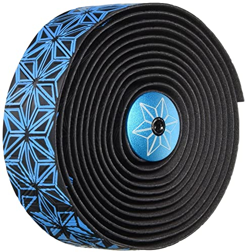 Supacaz Super Sticky Kush Star Fade Bar Tape, Neon Gelb, Neon Blue Star Fade with Neon Blue Plugs