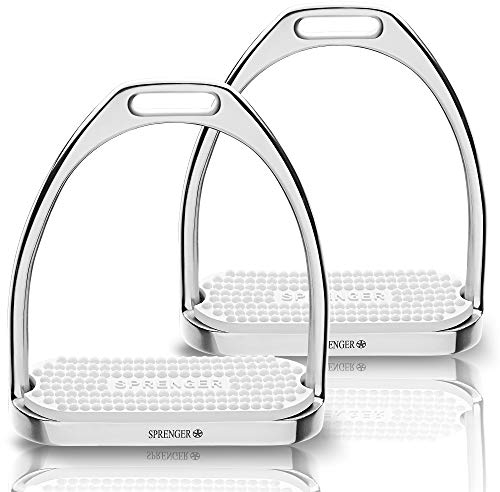 Sprenger Fillis Steigbügel Silber, 120 mm Trittweite I Sicherheitssteigbügel mit weißer Einlage, rostfreies Edelstahl, 2 Stück