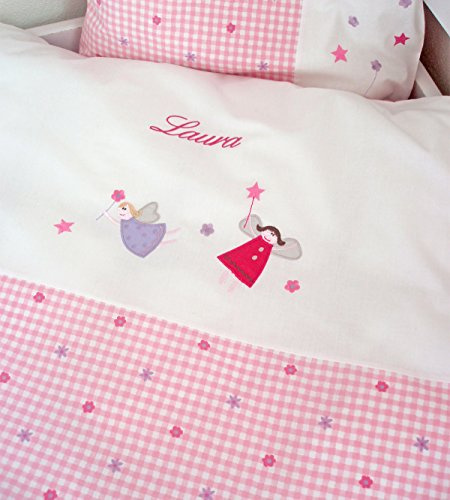KINDERBETTWÄSCHE MIT NAMEN, FEENMOTIV, ROSA, 100/135 CM