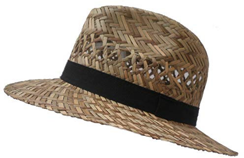 Herren Strohhut Naturstroh gerade Krempe Traveller Urlaub Garten Wandern Stadt (61)