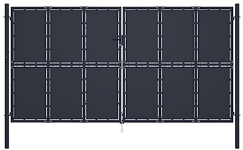 vidaXL Gartentor Gartentür Hoftor Hoftür Gartenpforte Zauntor Zauntür Doppeltor Tor Garten Zaun Pforte Doppelflügeltor Stahl 400x175cm Anthrazit
