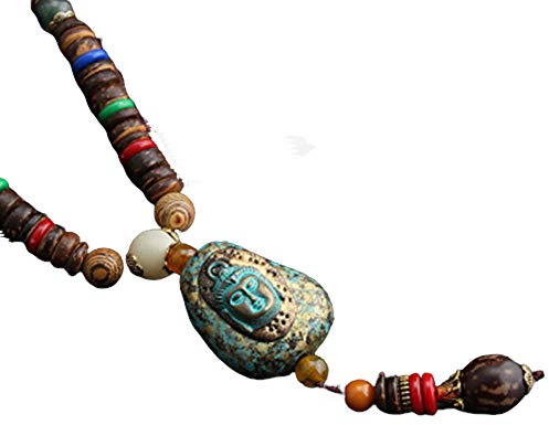 EXINOX Lange buddhistische Halskette mit Holzperlen | Ethnischer Buddha | Damen |