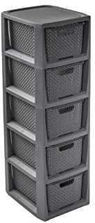 BranQ - Home essential Regal in Rattan Design, BPA-freie Kunststoff PP, Anthrazit, 29,5 x 24 x 80 cm, 5 Körben