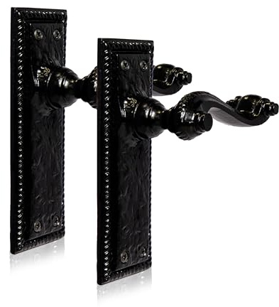 XFORT Georgian Door Latch Handle Set, Matt Black Interior Door Handles, Antique Door Handles in Cast Iron, (155x53mm Backplate)