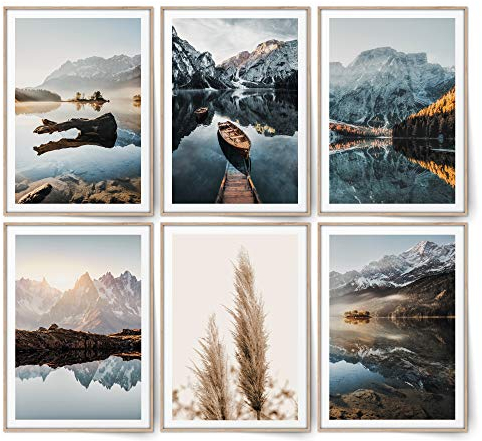 BLCKART Infinity Dreamy Mountains - Lot d'images - Élégant - Double face - Motifs : montagnes - Décoration scandinave - Taille M - 6 x A4 - 21 x 29,7 cm - Sans cadre