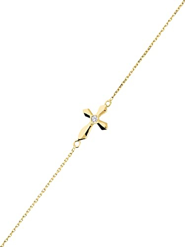 My Gold Damen Armband Gold Kreuz Armkette Echtes Gelbgold 375 (9 Karat) Zirkonia Goldarmband 19cm Faith