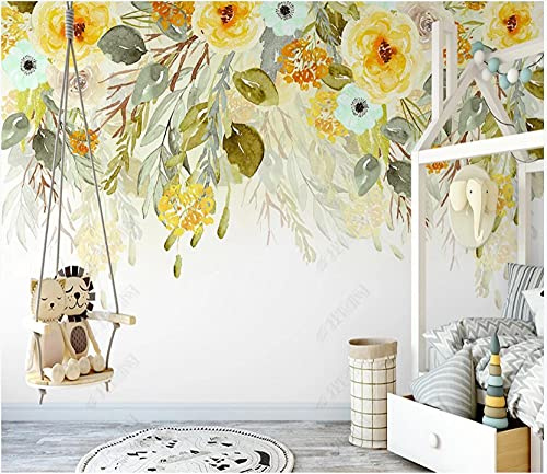 Wesmilewallpaper Papier Peint Panoramique 3D Style Aquarelle De Plante Fleur Jaune Papiers Peints Intissé Poster Mural Tapisserie Murales 300x210cm