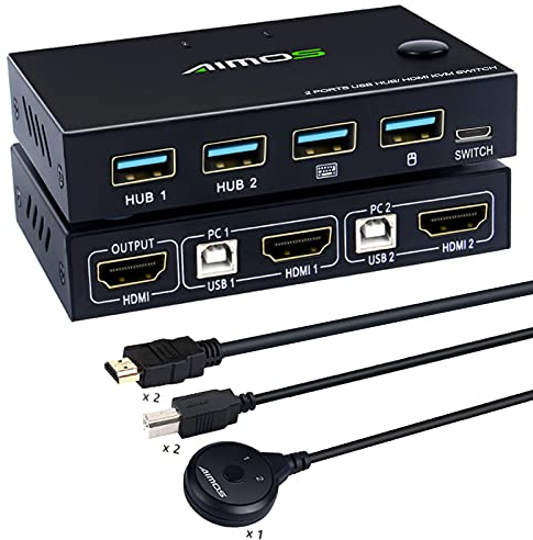 Switch KVM HDMI 2 PC 1 Monitor 4K@30Hz, MLEEDA HDMI Switch 2 PC Per Condividere 1 Monitor e 4 Dispositivi USB Come Tastiera, Mouse, Include 2 * Cavi USB A-B