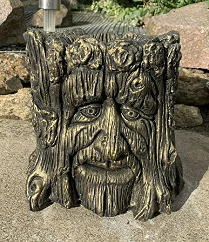 STONE GARDEN TREE GREEN MAN PLANTER PLANT POT GOLD CUTE ORNAMENT