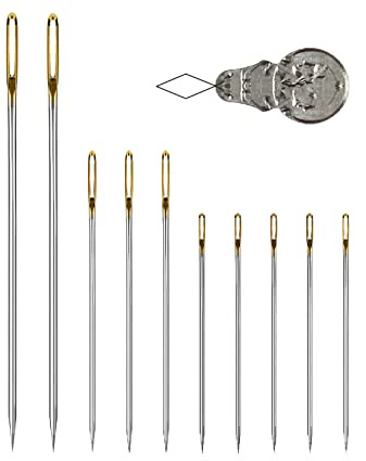 10 PCS Nähnadeln mit großem Öhr, 8,7 cm/6 cm/4,8 cm Nadeln in 3 Größen, Sticknadeln zum Nähen von Hand mit einem Einfädler und einer Kunststoff-Aufbewahrungsbox