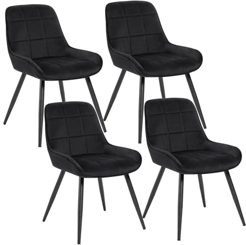 WOLTU Esszimmerstühle 4er Set, Küchenstühle gepolstert | ergonomisch mit Rückenlehne, Samt, für Wohnzimmer Küche Esszimmer, Schwarz