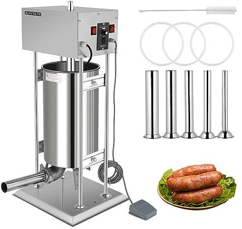 ROVSUN 24.3LBS/15L Electric Sausage Stuffer, Adjustable Speed Stainless Steel Sausage Maker Meat Stuffer, Heavy Duty Vertical Electric Stuffer Sausage Filler with 5 Stuffing Tubes, Home & Commercial