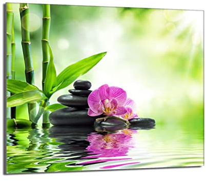 Herdabdeckplatte 60x52 cm Einteilig Glas für Elektroherd und Induktion Herdschutz Spritzschutz Glasplatte Deko Schneidebrett, Orchidee Violett
