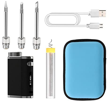 Daweglop Saldatore ricaricabile portatile saldatore a batteria USB 1W-75W saldatore esterno con 3 punte (nero)