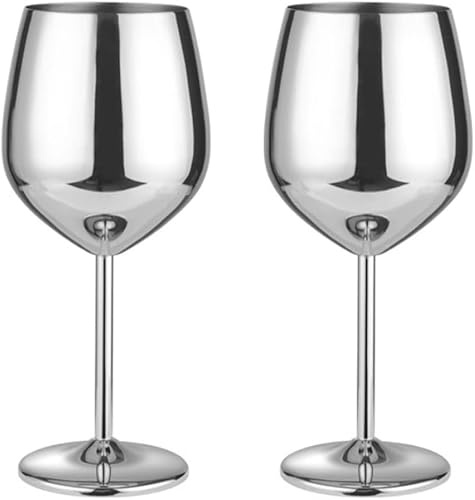 ASEELO 2 copas de vino de acero inoxidable, copa de vino inastillable personalizada, copas de cóctel de metal, copa de vino tinto, 500 ml