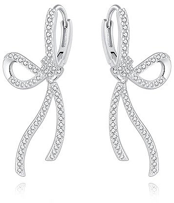 SLUYNZ Sterlingsilber CZ Schleife Creolen Ohrringe für Frauen Damen Strass Schleife Creolen Huggie (A-Silver)