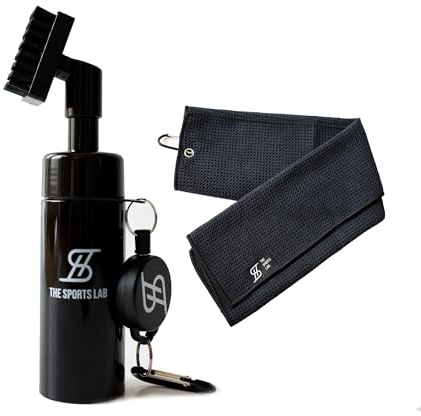 The Sports Lab Golf Club Cleaner Kit- Including Golf Club Cleaner Brush Bottle with Built-in Spray, Microfiber Golf Towel & Clip Hook- Portable Golf Club Cleaning Kit- Ideal Golf Gifts for Men