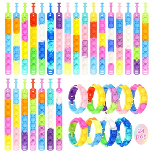 24 Piezas Arco Iris Pulsera de Silicona,Juguetes Pulsera Pop,Juego de Pulseras de Goma,Pulseras Burbuja Fidget Juguetes para Niños Adultos Ansiedad Pulseras Sensoriales
