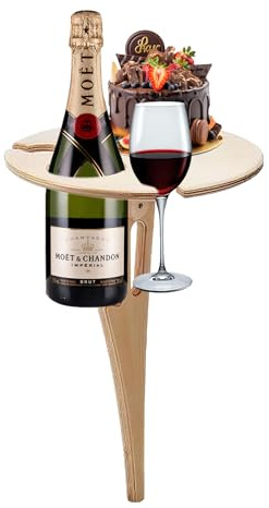 Topyond Tavolo da Vino Portatile, Tavolino da vino per Esterni Rotondo Pieghevole in Legno per Picnic, Campeggio, Spiaggia, Attività all'Aperto, Parco, Prato