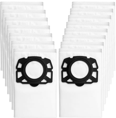 Inwee 15 Pack KFI 487 Vacuum Cleaner Bags for Kärcher WD4 WD5 WD6 MV4 MV5 MV6 WD5P WD6P Fleece Filter Bags, Wet & Dry Vacuum Cleaners, Replacement for karcher hoover bags 2.863-006.0, White
