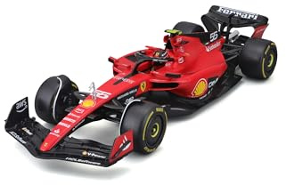 Bburago Formel 1 Ferrari SF-23 (2023): Modellauto im Maßstab 1:18, von Fahrer #55 Carlos Sainz, Window Box, 34,6 cm, rot (18-16812S)