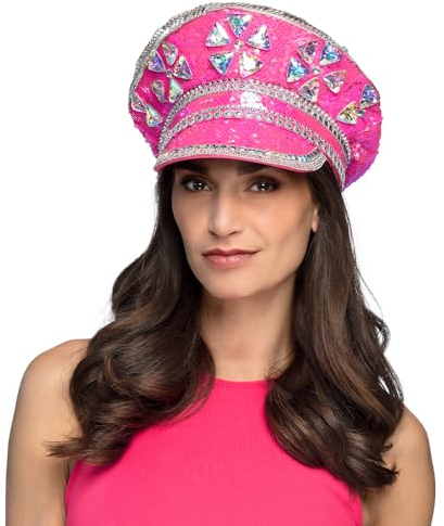 Boland 33035 - Mütze Burning Man, Pinke Schirmmütze mit Pailletten, Hut für Kostüme, Festival, Karneval und Mottoparty