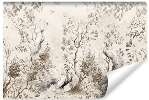 Muralo - Fototapete 3d Effekt - Selbstklebende Tapete 3d - Tapeten für Wohnzimmer Schlafzimmer - Fototapete selbstklebend - Bäume, Blätter, Pfaue Motiv - Br.520cm x Hö.318cm
