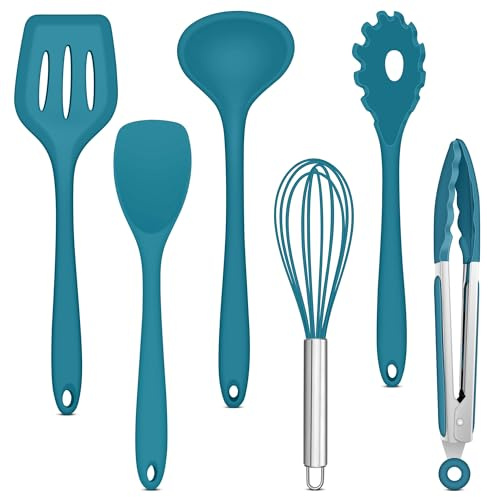 Joyfair 6 Stück Blau Silikon Küchenhelfer Set zum Kochen & Backen | Hitzebeständig & Lebensmittelecht, Antihaft & Langlebig, Ergonomischer Griff, Weicher Silikonkopf, Spülmaschinenfest