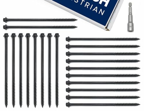 CE Black Railway Sleeper Screws - Decking and Wood Fixings with Free 8mm Hex Bit (100mm, Pack of 50)