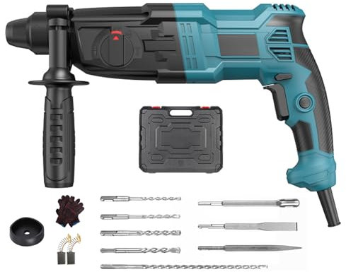 YHJLZNA Martello Perforatore Rotante per Carichi Pesanti per Pietra di Cemento,Martello Demolitore Elettrico Multifunzione con Frizione di Sicurezza con Controllo delle Vibrazioni, Scalpelli