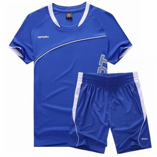 Cozozn Fotboll T-shirt Set för barn Kläder Träning Fotboll Träning Fotboll Träning Pojkar Pojkar Fotboll Bermuda, Blå, 8-9 år