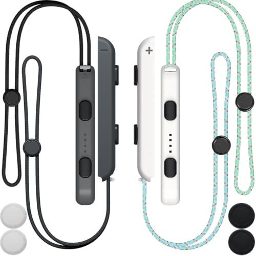 ZHUROUPU 2 Pair for Joycon Wrist Strap for Nintendo Switch, Adjustable Tightness Elastic Wristband Gamepad Controller LED Handle Lock Lanyard Hand Grip Accessories, with 4 Pcs Thumb Grip Stick Caps