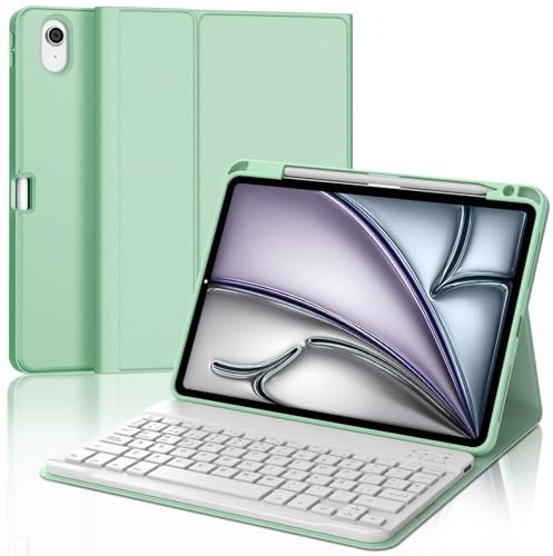 SENGBIRCH Teclado para iPad Air 11 M2,2024/M3,2025, Bluetooth Magnética Desmontable, Español Ñ Funda Teclado para iPad Air M2 2024/M3 2025 11 Pulgadas, Verde Claro