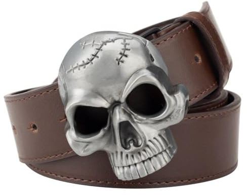 Lpitoy Herrengürtel Totenkopf-Schnalle, Lederbund, Lässig, Legierung, Geisterkopf-Schnalle, Dekorativer Gürtel, Halloween