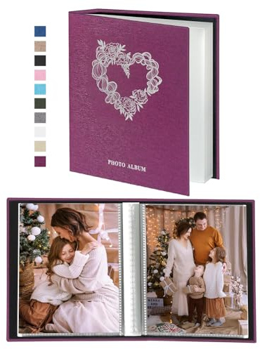 Miaikoe Small Photo Album 6x4 52 Pockets 2 Packs, Slip in Top Loading Mini Linen Album Book Holds 100 Vertical 10x15cm Photos for Family Wedding Anniversary (Purple)