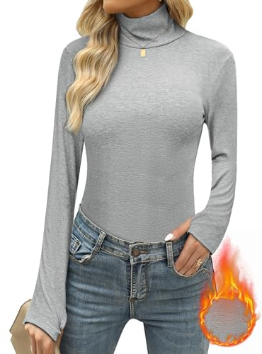 Terecey Camiseta Termica Algodón Mujer Cuello Alto Camisetas Manga Larga Camiseta Interior Elastico Montaña Esqui Deporte Invierno