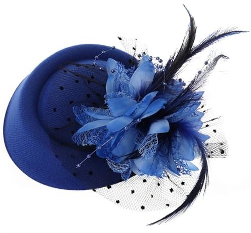 Faszinatoren Hüte für Frauen Mädchen Vintage Blumentee Party Hut Cocktail Schleier Frauen Faszinatoren mit Clips schwarzer Faszinator Stirnband Blau, Kirchenhüte