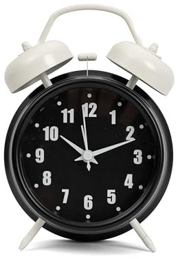 GIFTMARKET - Réveil analogique Silencieux. Réveil à Double Cloche, Noir. Réveil à Double Cloche avec veilleuse. Réveil sans tic-tac. Alarme bruyante 11,7 cm x 16 cm