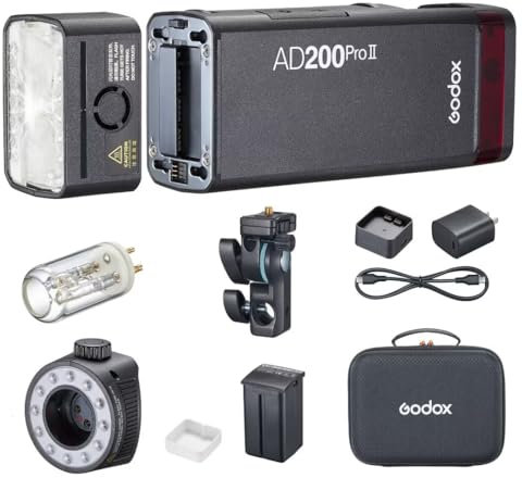Godox AD200Pro II AD200 Pro II Kamerablitz Blitzgerät 200Ws LED-Videolicht, TTL 2,4G, HSS 1/8000s, 500 Blitze mit voller Leistung, für die meisten Kameras (AD200 AD200Pro aktualisiert)