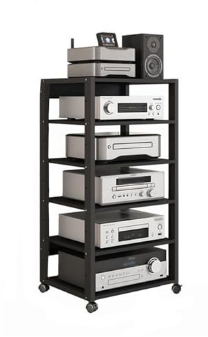 Generisch Medienregal mit 6 Ebenen und höhenverstellbaren Ablagen, Audio-/Video-Komponentenschrank, Stereo-Rack, Soundturm für DVD-Player
