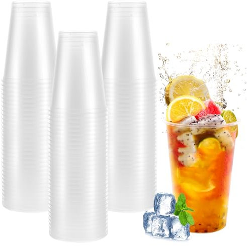 FWEEK Gobelets Plastique 100 Pièces 400 ml, Gobelets Jetables Matts pour Boissons, Anniversaire, Mariage, Fêtes, Empilables et Sans BPA