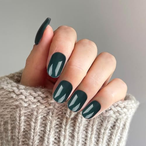 24 Faux ongles, faux ongles courts avec colle, ongles à presser, ongles à coller amovibles pour Noël, Halloween, femmes, filles, accessoires pour le nail art (vert)